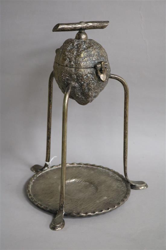 A late Victorian silver plated lemon squeezer, By Hukin & Heath, of naturalistic form, 28.8cm.